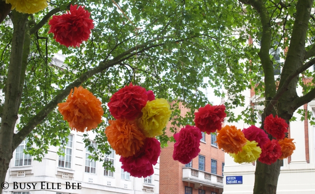 Queen Square Fair pom-pom flower decorations designed by Busy Elle Bee